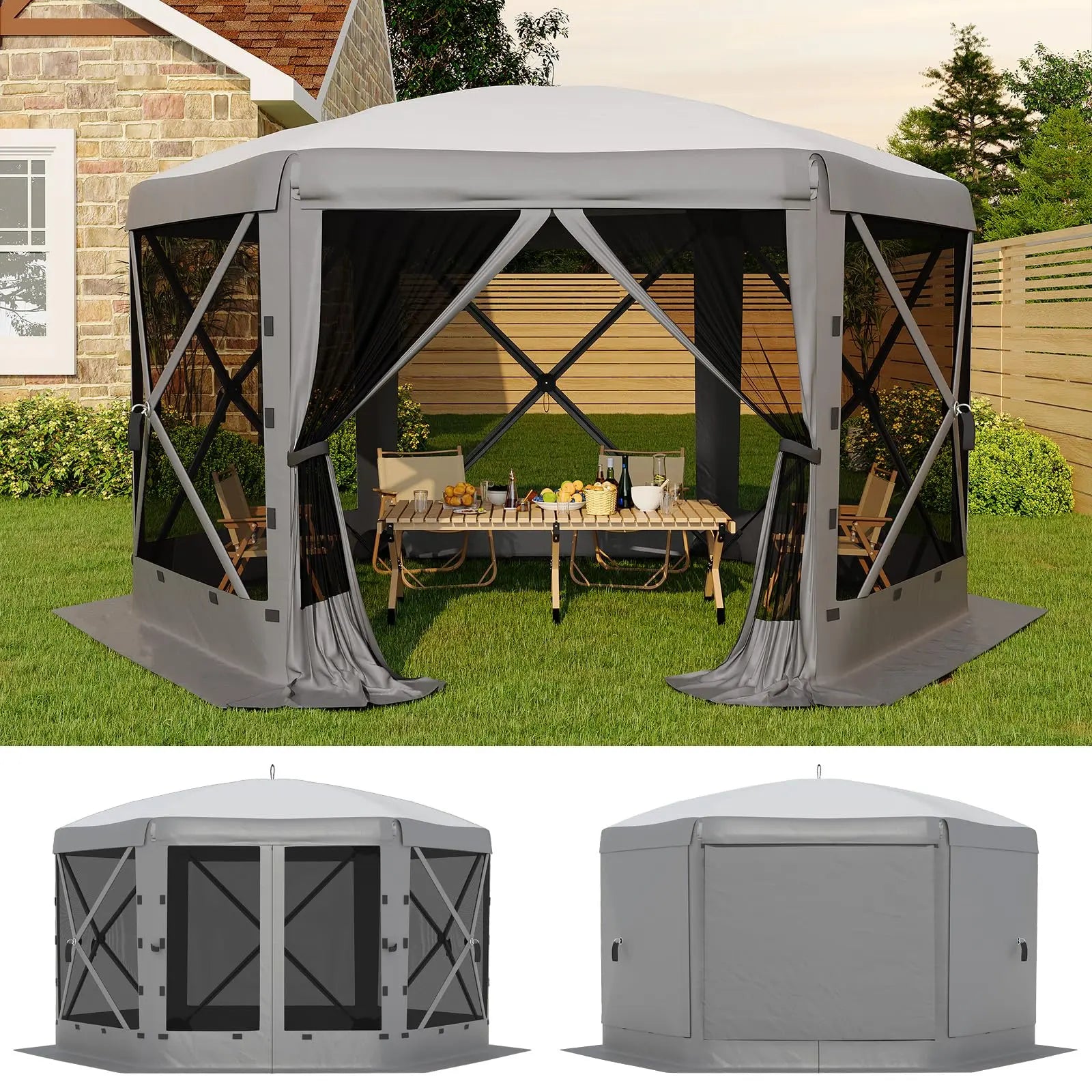 Garvee 11.5X11.5 Ft Pop up Screen Gazebo Tent - Instant Easy Setup Outdoor Canopy Shelter with Full Mesh Walls & 6 Removable Wind Panels - Heavy Duty Windproof Mosquito Netting for Patio Camping Pop-Up Party Design Uv Resistant Garden Pool Lawn Backyard