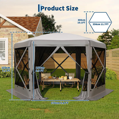 Garvee 11.5X11.5 Ft Pop up Screen Gazebo Tent - Instant Easy Setup Outdoor Canopy Shelter with Full Mesh Walls & 6 Removable Wind Panels - Heavy Duty Windproof Mosquito Netting for Patio Camping Pop-Up Party Design Uv Resistant Garden Pool Lawn Backyard