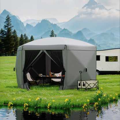 Garvee 11.5X11.5 Ft Pop up Screen Gazebo Tent - Instant Easy Setup Outdoor Canopy Shelter with Full Mesh Walls & 6 Removable Wind Panels - Heavy Duty Windproof Mosquito Netting for Patio Camping Pop-Up Party Design Uv Resistant Garden Pool Lawn Backyard