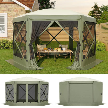 Garvee 11.5X11.5 Ft Pop up Screen Gazebo Tent - Instant Easy Setup Outdoor Canopy Shelter with Full Mesh Walls & 6 Removable Wind Panels - Heavy Duty Windproof Mosquito Netting for Patio Camping Pop-Up Party Design Uv Resistant Garden Pool Lawn Backyard