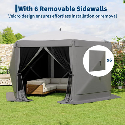 Garvee 11.5X11.5 Ft Pop up Screen Gazebo Tent - Instant Easy Setup Outdoor Canopy Shelter with Full Mesh Walls & 6 Removable Wind Panels - Heavy Duty Windproof Mosquito Netting for Patio Camping Pop-Up Party Design Uv Resistant Garden Pool Lawn Backyard