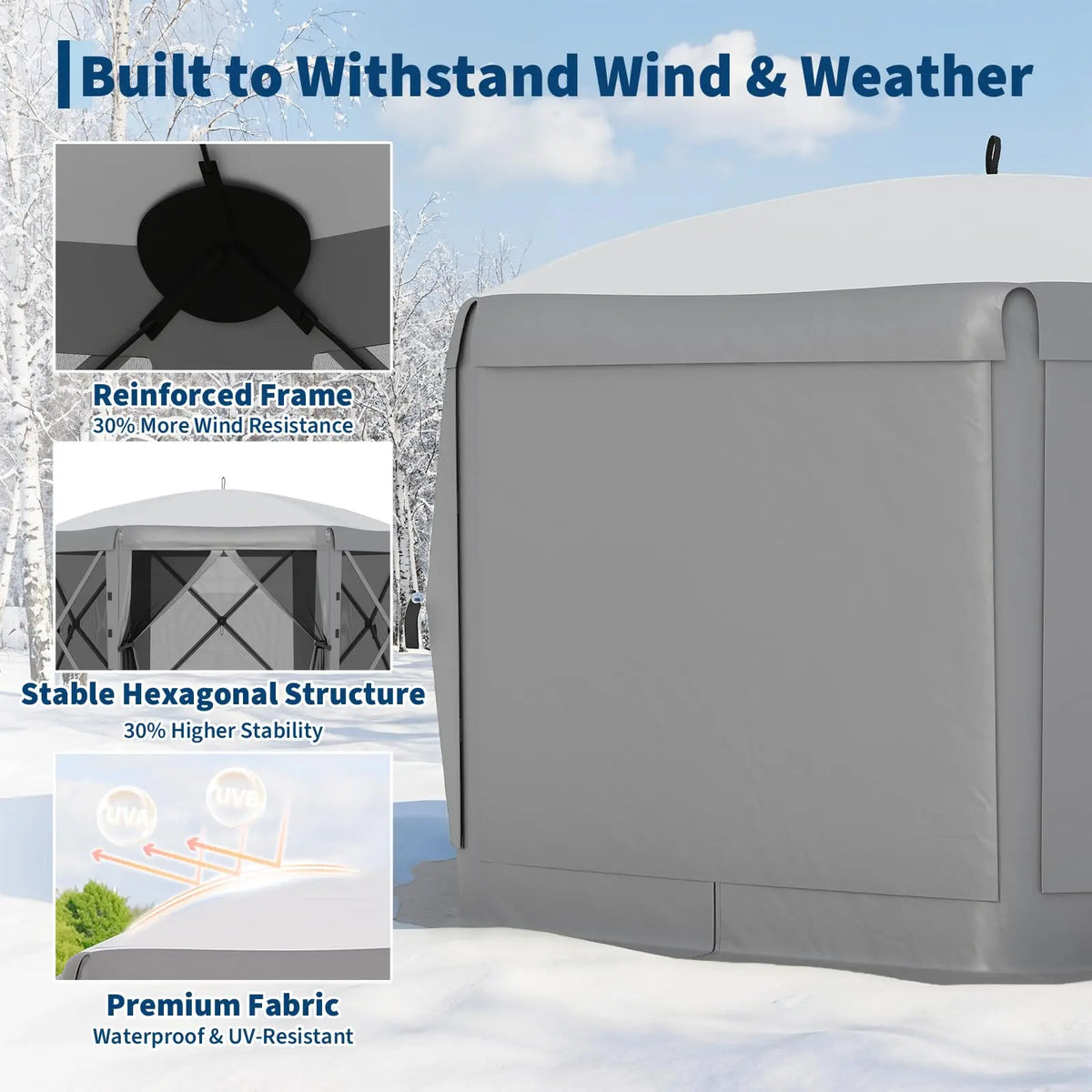 Garvee 11.5X11.5 Ft Pop up Screen Gazebo Tent - Instant Easy Setup Outdoor Canopy Shelter with Full Mesh Walls & 6 Removable Wind Panels - Heavy Duty Windproof Mosquito Netting for Patio Camping Pop-Up Party Design Uv Resistant Garden Pool Lawn Backyard